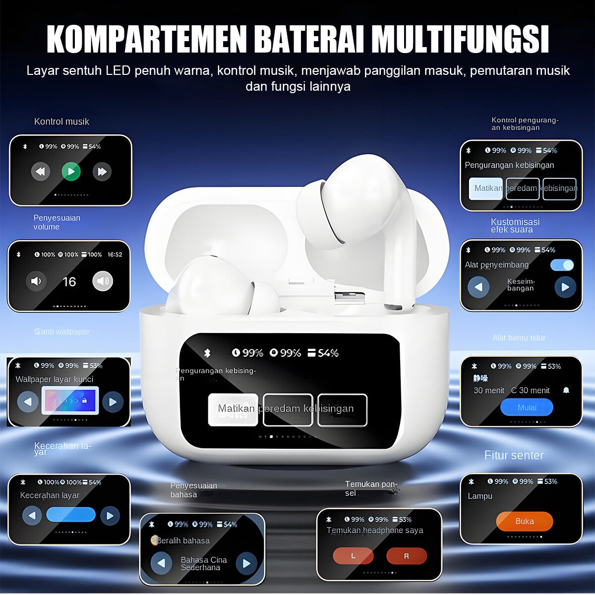 TWS Bluetooth 5.4 Wireless Earbuds with Touch LCD